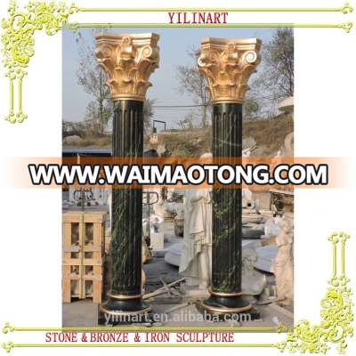 Gold Capital Roman Column,Green Marble Column Pillar ,Stone Column (YL-L252)