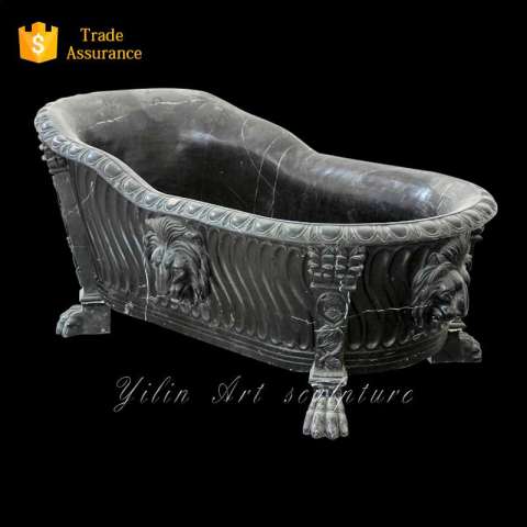 Natural hand carved black stone bathtub sale